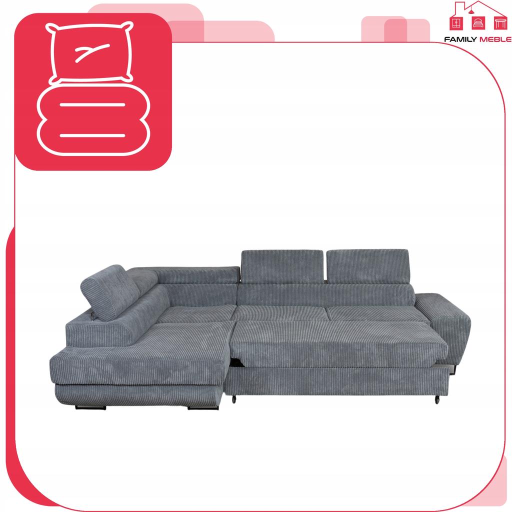 Corner Sofa, Foldable, F, Sleeping, Savio, Left, Family Furniture, Gray Corduroy