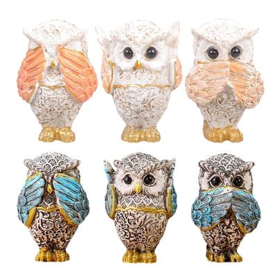 3Pcs Owl Decoration Figures Hear No See No Speak No Owl Animal Resins Sculptures Ornaments for Living Room and Office