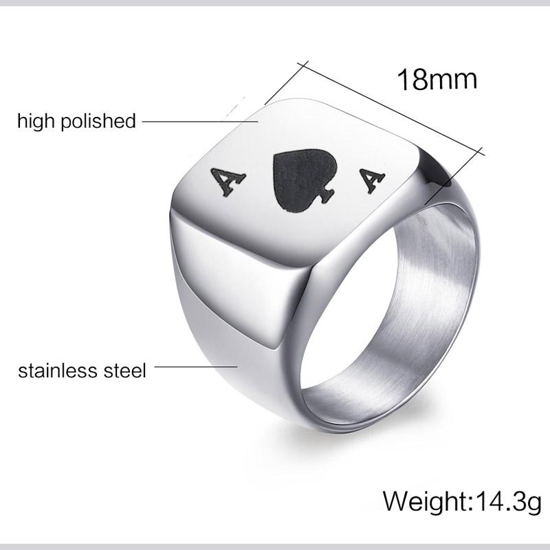 Poker Spades A Ring for Men Boys,Stainless Steel Stamp Ring Chunky Ring,Poker Enthusiast Jewelry Gifts