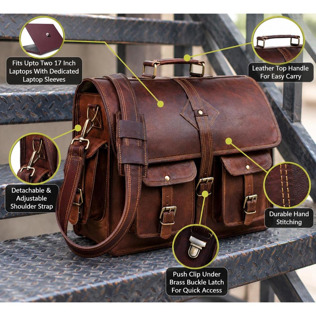 Vintage Ziegenleder Messenger Bag Umhängetasche Aktentasche Crossbody Lässige Laptoptasche