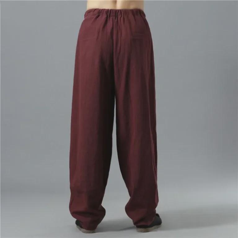 Men's Summer Loose-Fit Cotton Linen Wide-Leg Elastic Waist Sports Pants