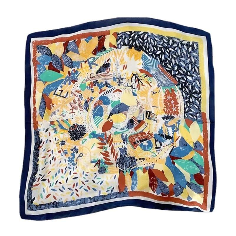 70cm Eleganter Kopftuch Quadratisches Bandana Schal Kopftuch für Damen mit Blumenmustern für verschiedene Anlässe Fotografie