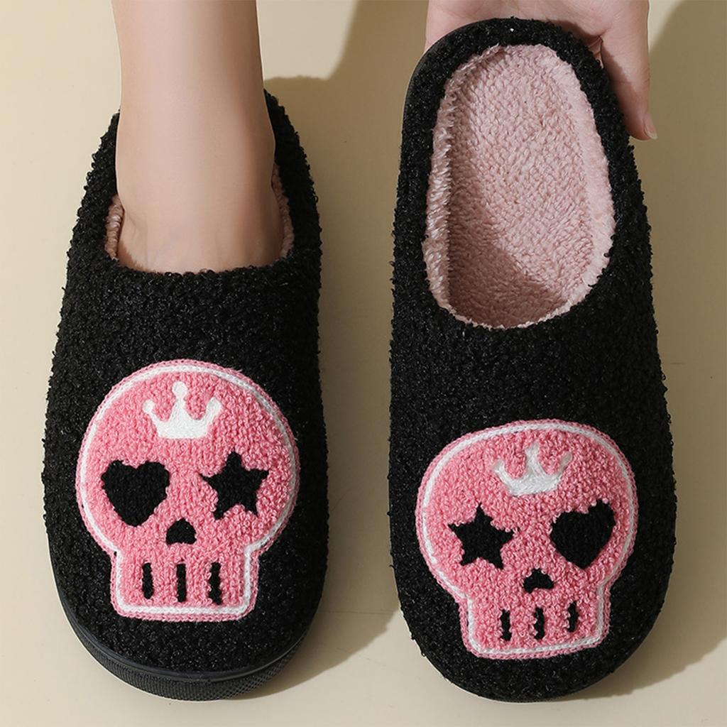 Women's Cotton Winter Slippers with Print, Warm Indoor House Shoes for Halloween