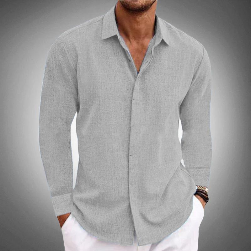 

Cross-border Spring and Autumn European and American Men s Daily Leisure Splicing Double Access Control Hidden Button Lapel Long-sleeved Shirt XXXL світло-сірого кольору