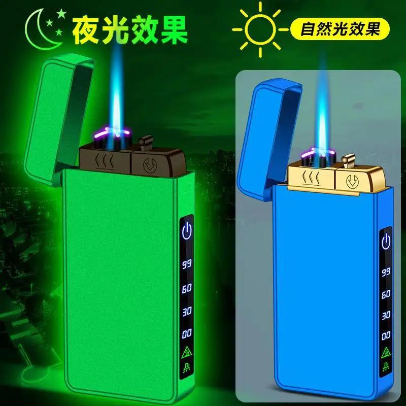 2024 New Metal USB Windproof Lighter Jet Dual Plasma Arc Lighter Gas Electric Rechargeable Lighter Does Not Contain Gas