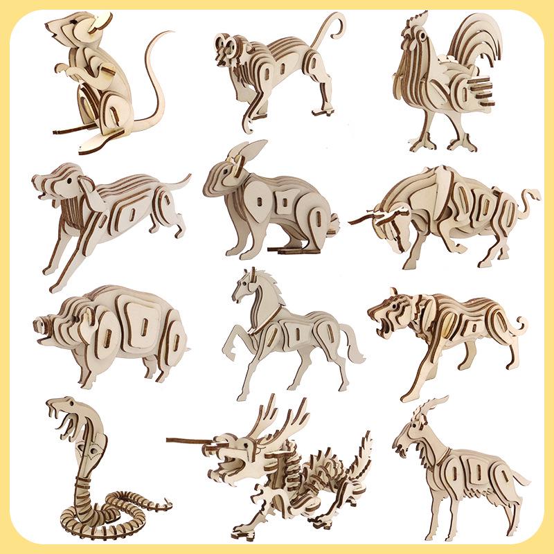 

Children s Animal Zodiac 3D Wooden Jigsaw Puzzle - Student Handicraft Toy