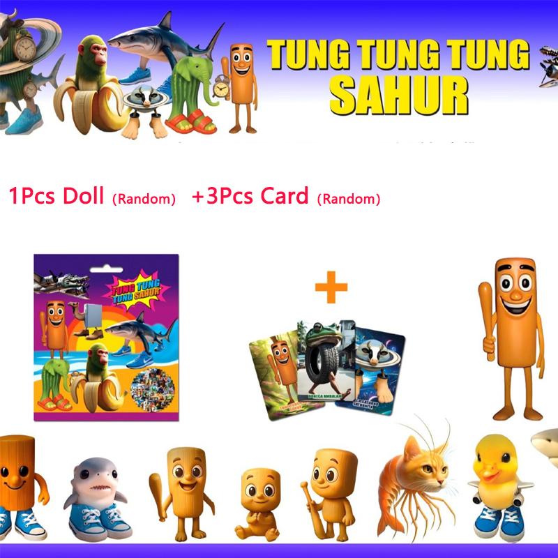 1Pc Italian Brainrot Blind Bag Toys Mystery Box tung tung tung Sahur 1Pc doll &3Pcs Card Sets Funny Model Kids Blind Pouch Gifts