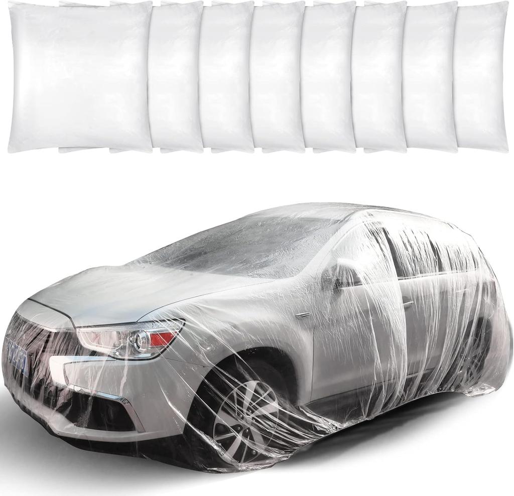 Tallew 4 Pcs Universal Plastic Car Cover 12. 5 X 21. 7ft Disposable Waterproof Full Exterior Cover with Elastic Band for Automobiles Sedan Outdoor