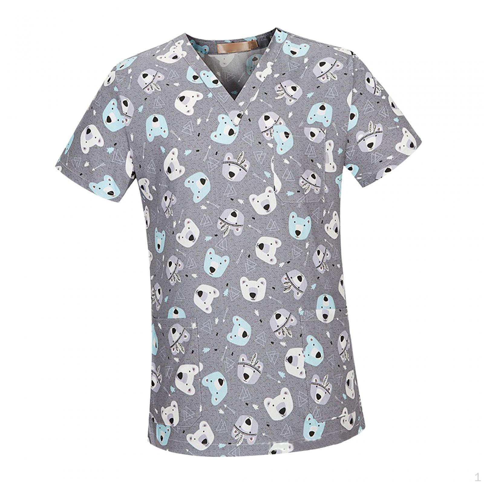 

Nurse Work Uniform V Neckline Scrub Top Summer Clothing Short Sleeves Costume S_Gray