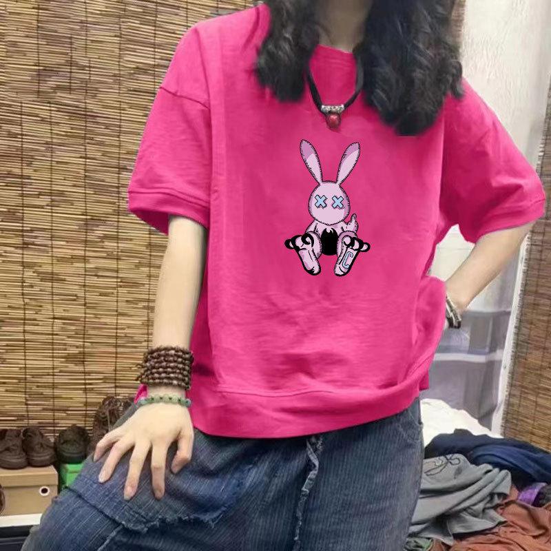 

Women s Loose Fit Cotton Half Sleeve T-Shirt with Print Design M [85-100 pounds]