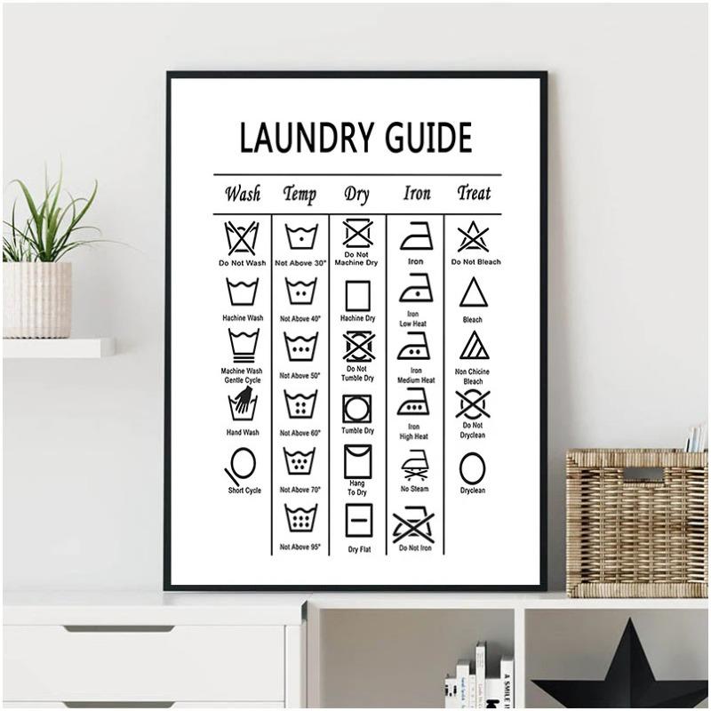 Laundry Guide Canvas Painting Wall Art Laundry Cheat Sheet Poster Print Minimalist Art Poster Wall Pictures For Bathroom Decor