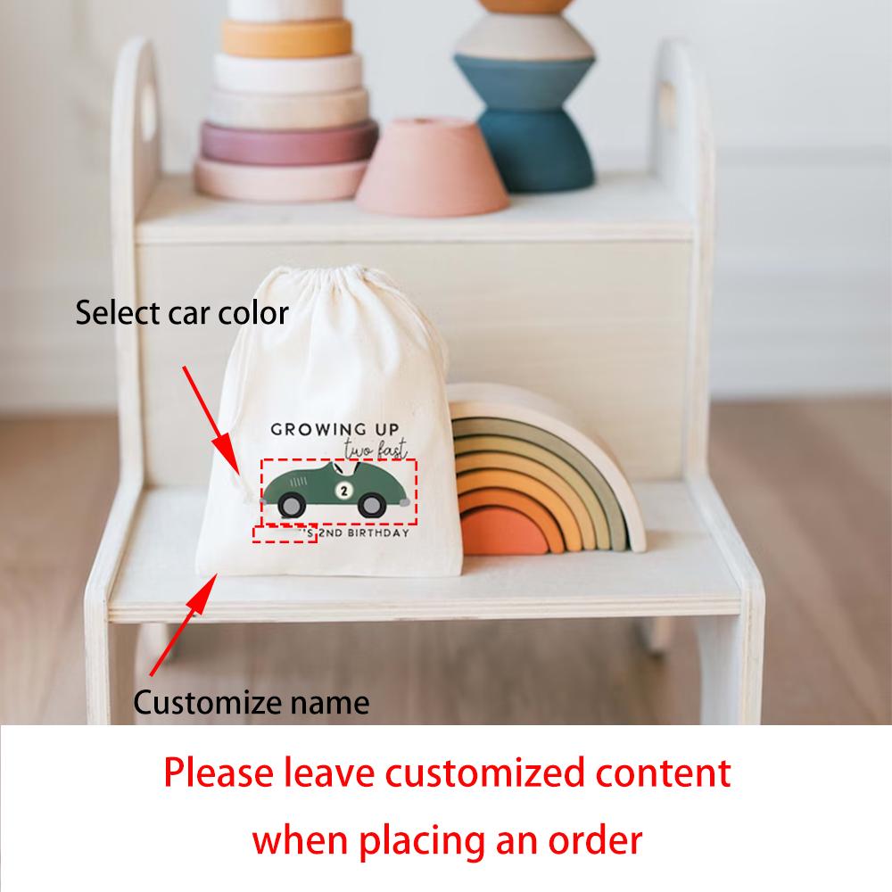 

Custom Race Car Two Fast Birthday Bag Kids Birthday Favors Baby Shower Girl or Boy Goodie Bag NewBorn Birthday Party Decoration 5pcs 13X18cm