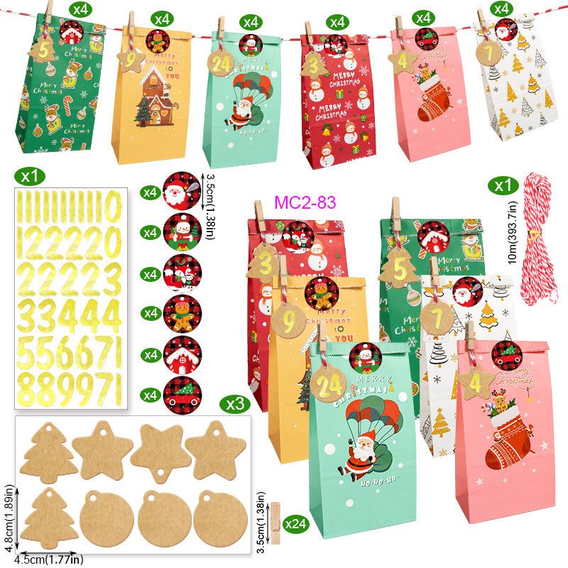 Christmas Advent Calendar Kraft Gift Bags Set - 24 Pieces