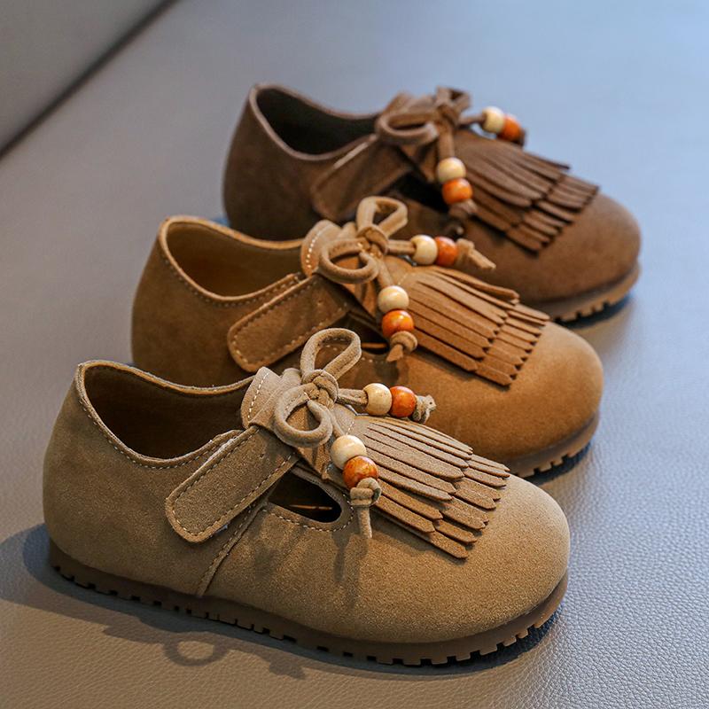 Children Clothing Yulin-001 Girls ' All-Inclusive Fringed Boken Shoes Autumn Edition Soft-Soled Little Princess Shoes Children's Bean Single Shoes Cm