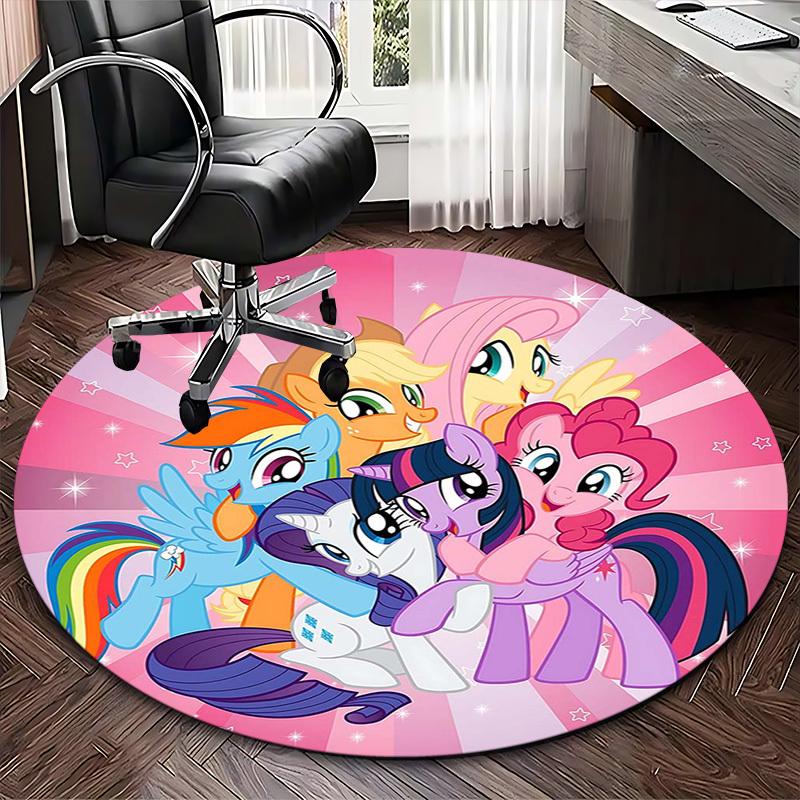 1pc My Little Pony Friendship is Magic Round Carpet Anime Cartoon Design, Office Chair Mat, NonSlip Rug for Home Decor, Living Room, Bedroom