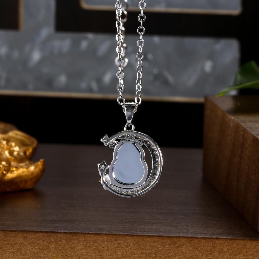 Burmese Blue Water Jade Gourd Pendant Necklace with S925 Silver - Chinese Style for Women