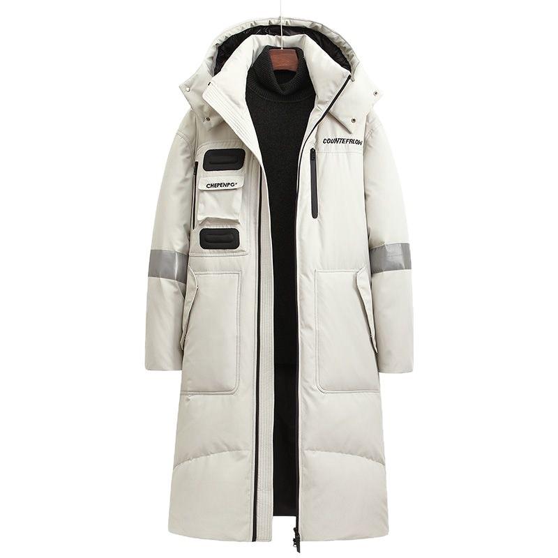 Mens Long Down Coat Over-the-Knee Winter Outdoor Warmth Couple Style Solid Color