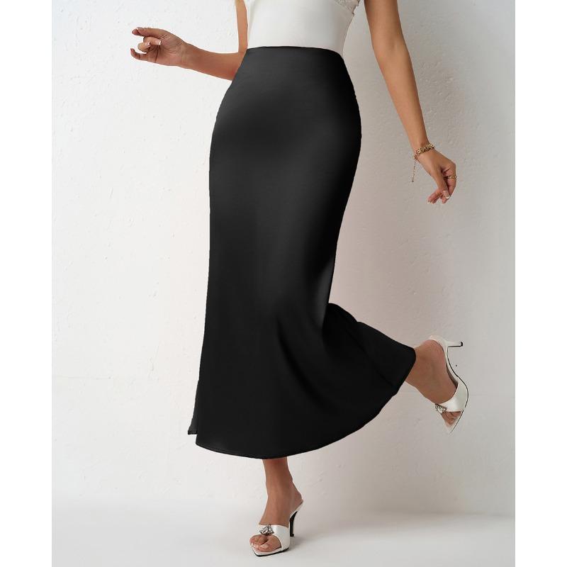 Women's Spring Summer Slim-fit Satin Skirt Mid-length Fish Tail Skirt
