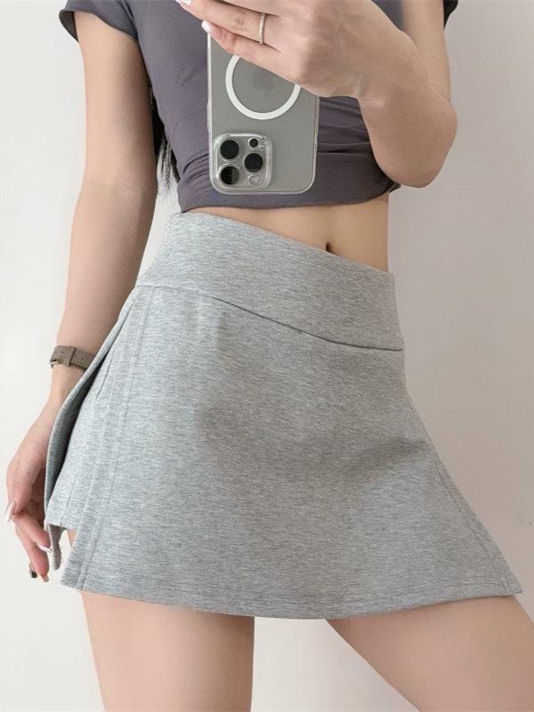 High-Waisted Grey A-Line Sports Skirt - Women's Spicy Vintage Side Split Yoga Running Skirt