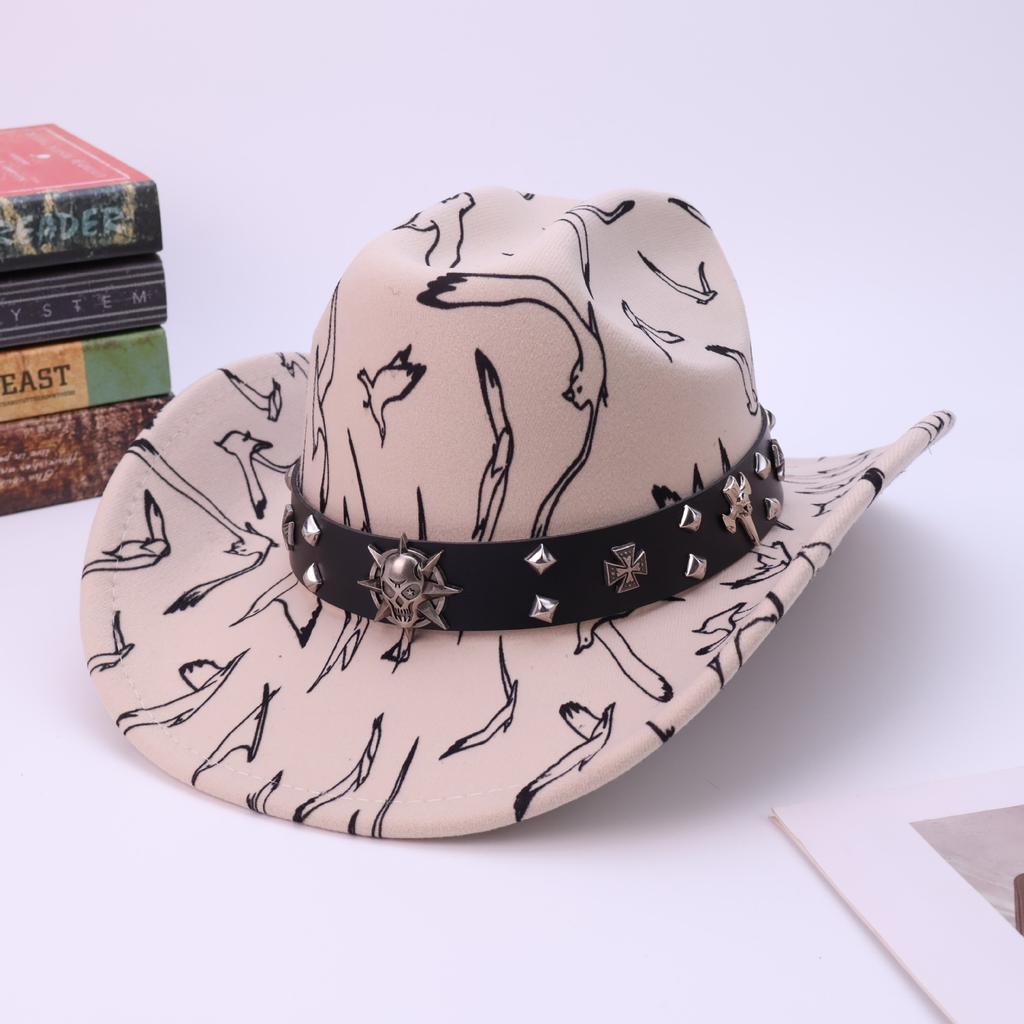 Classic Skull Western Cowboy Hat European and American style versatile old eaves one-word gentleman's top hat
