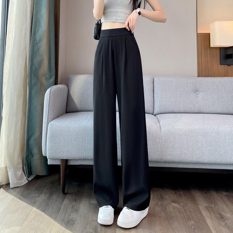 Women's 2026 High-End Grey Wide-Leg Pants - Spring/Summer Straight-Leg Design