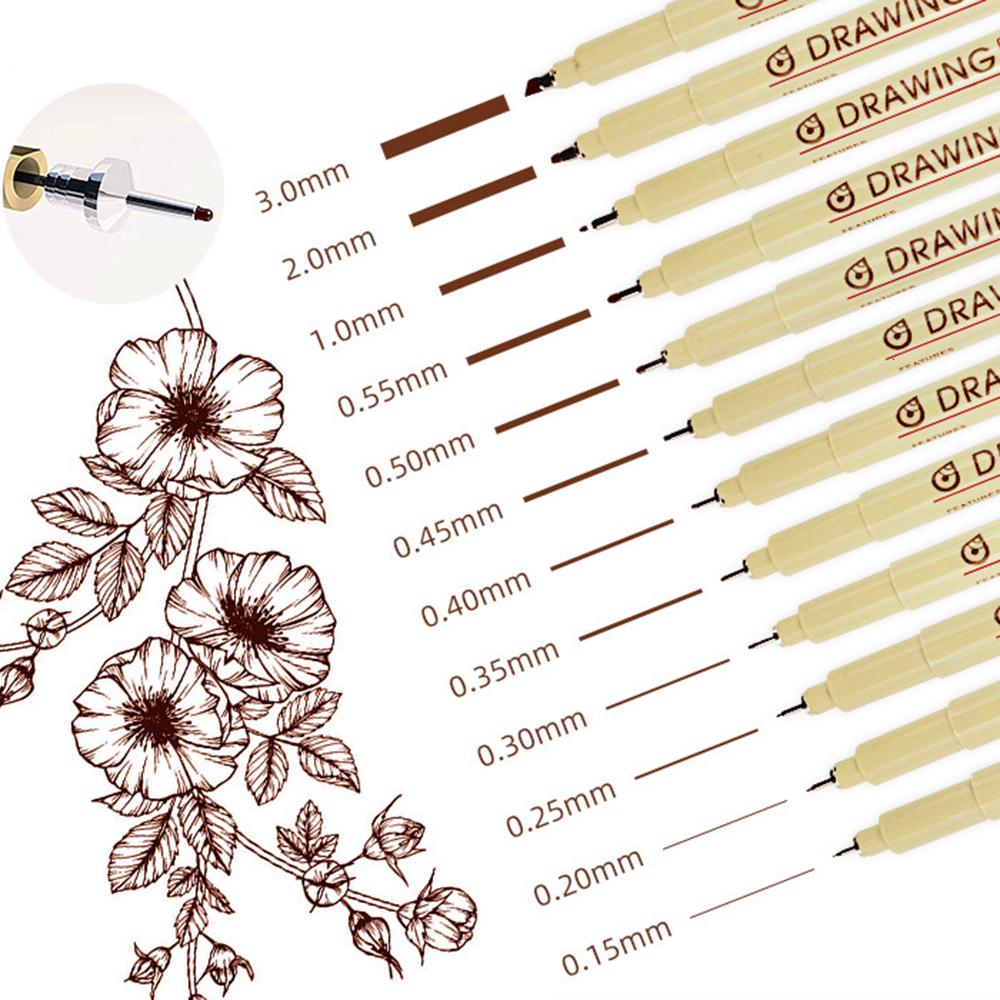 Kit 12pcs Brown Color Fineliner Markers For Animation Drawing, Waterproof Brown Fine Tip Pen