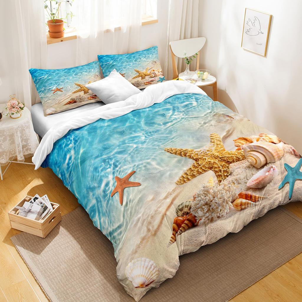 Starfish Conch Ocean Three-piece Quilt Cover 3D Digital Printing Bedding Set Bed Cover