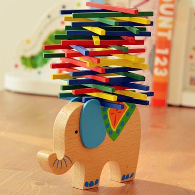 Obrázek roztomilý a barevný balanční trám barevná tyč hra raná výchova puzzle dřevěná hračka model slona