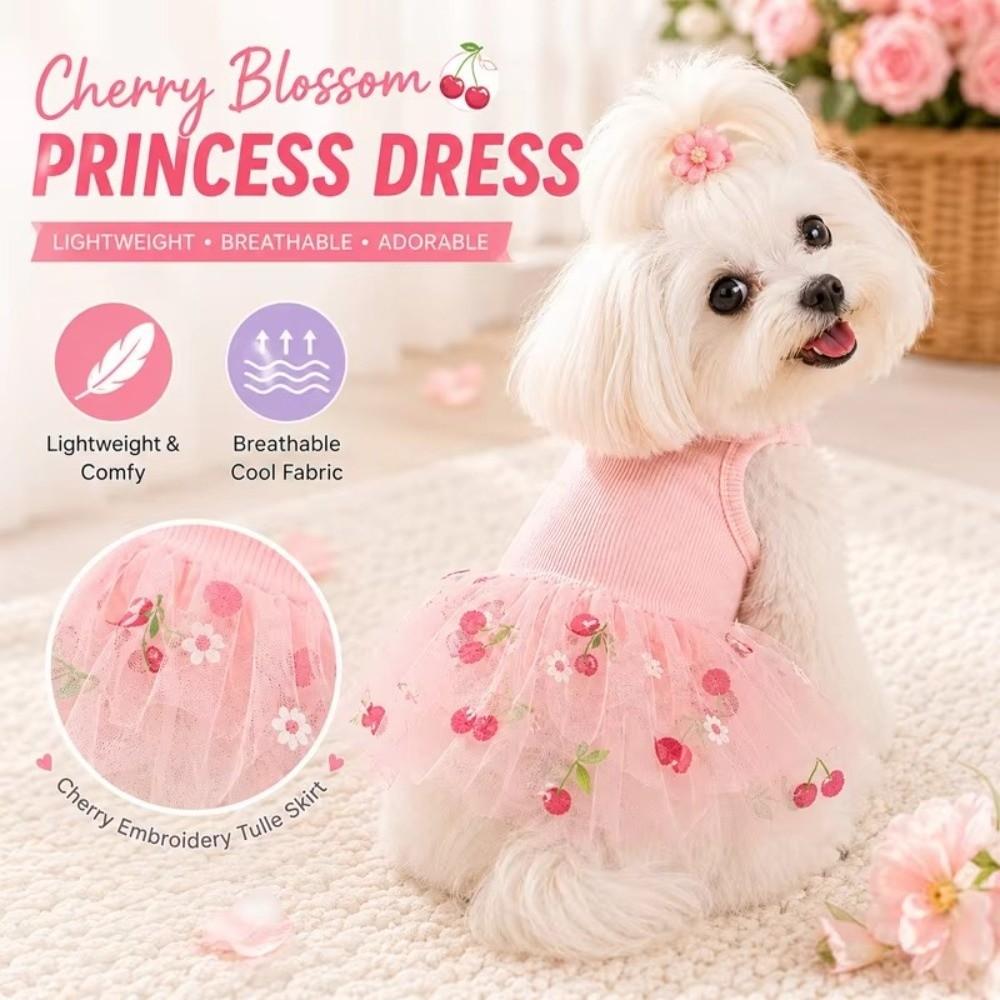 Lace Puppy Skirt Dress Cherry Print Pet Suspender Dress Cute Pet Dog Dress Puppies and Cats