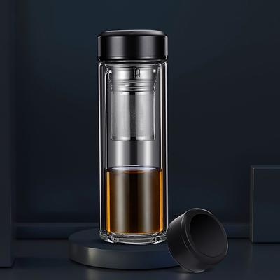 Ceai de separare a apei de ceai cu izolație înaltă de borosilicat, din sticlă, cu strat dublu, ceașcă de băut pentru bărbați