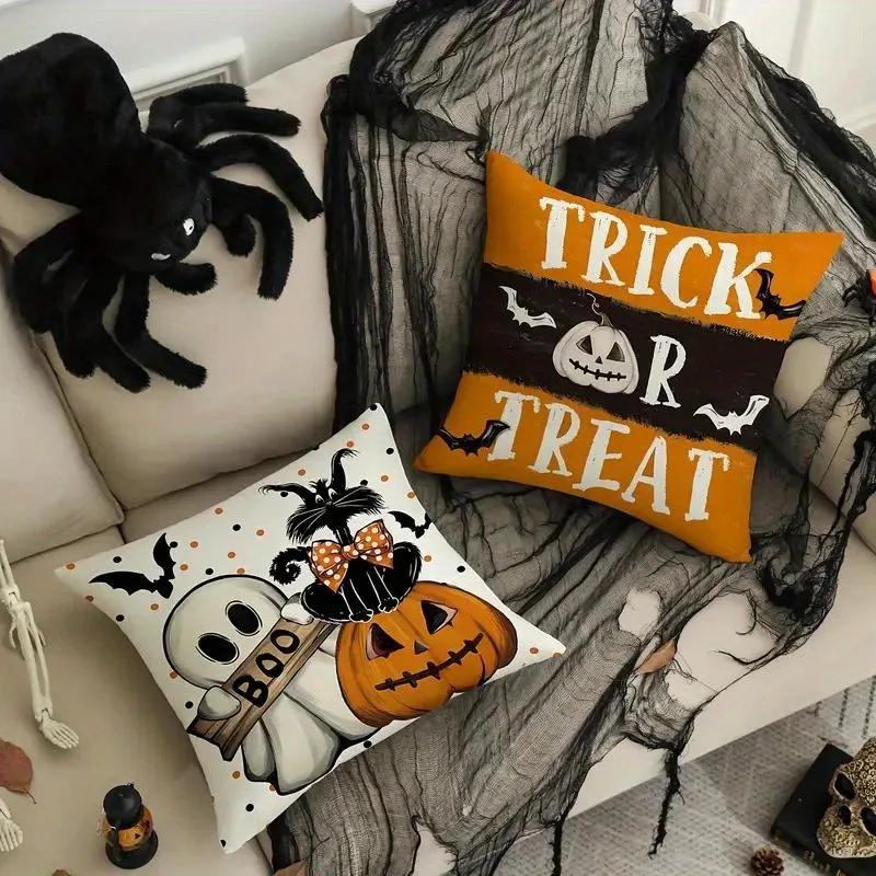 Trick Or Treat And Happy Halloween Themed Pillowcases For Spooky Decor! Sofa Cushion Cover Holiday Party Decoration Gift