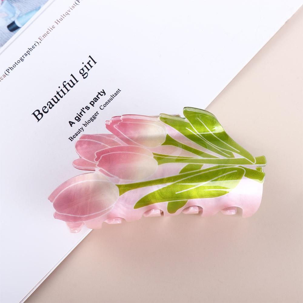 Clip Pink Tulip Plastic Hair Claw Female Hair Accessories Flower Hair Clip Korean Style Headwear