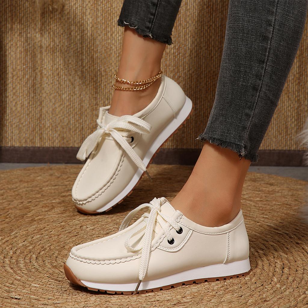 Women's Soft Leather Thick Lace-Up Casual Driving Loafers for Everyday Wear