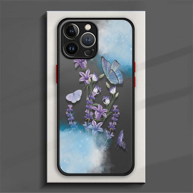 Matt telefonveske til Samsung Galaxy S23 S22 S21 S20 Fe Ultra S10 S9 S8 Plus S10e Note 10plus 20ultra 8 9 Lilla lavendelblomst