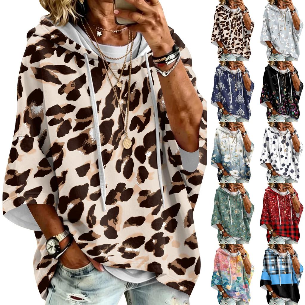 Women's Drawstring Hoodie Retro Floral Print Loose Fit Casual Sweatshirt