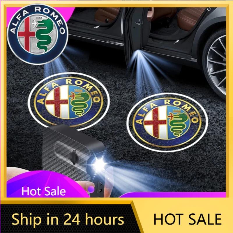 BBDL1 Car Stickers For Alfa Romeo Car Door Logo Welcome Led Lights Projector Lamp For Alfa Romeo Giulia Stelvio Giulietta 156 159 147
