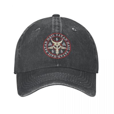 Vintage Hail Satan Baphomet W Okultyzmie Odwrócony Pentagram Czapki Baseballowe dla Unisex Kobiet Zniszczone Prane Snapback Miękkie Czapki