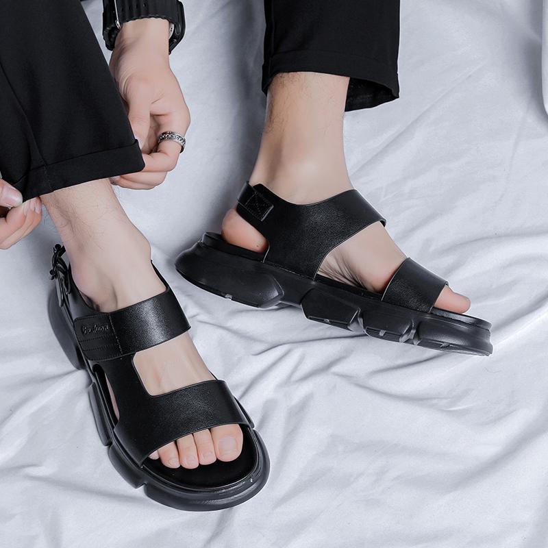 Fashion Leather Thick-soled Walking Shoes Non-slip Handmade Sandals Hot Sale Men's Cool Outdoor Slippers Men's Hollow Out Summer Sandals