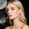 Luxury Pink Zircon Tassel Earrings, Waterfall Crystal Chandelier Studs,Pink Crystal Tassel Earrings Set, Sparkling CZ Chandelier Drop Jewelry