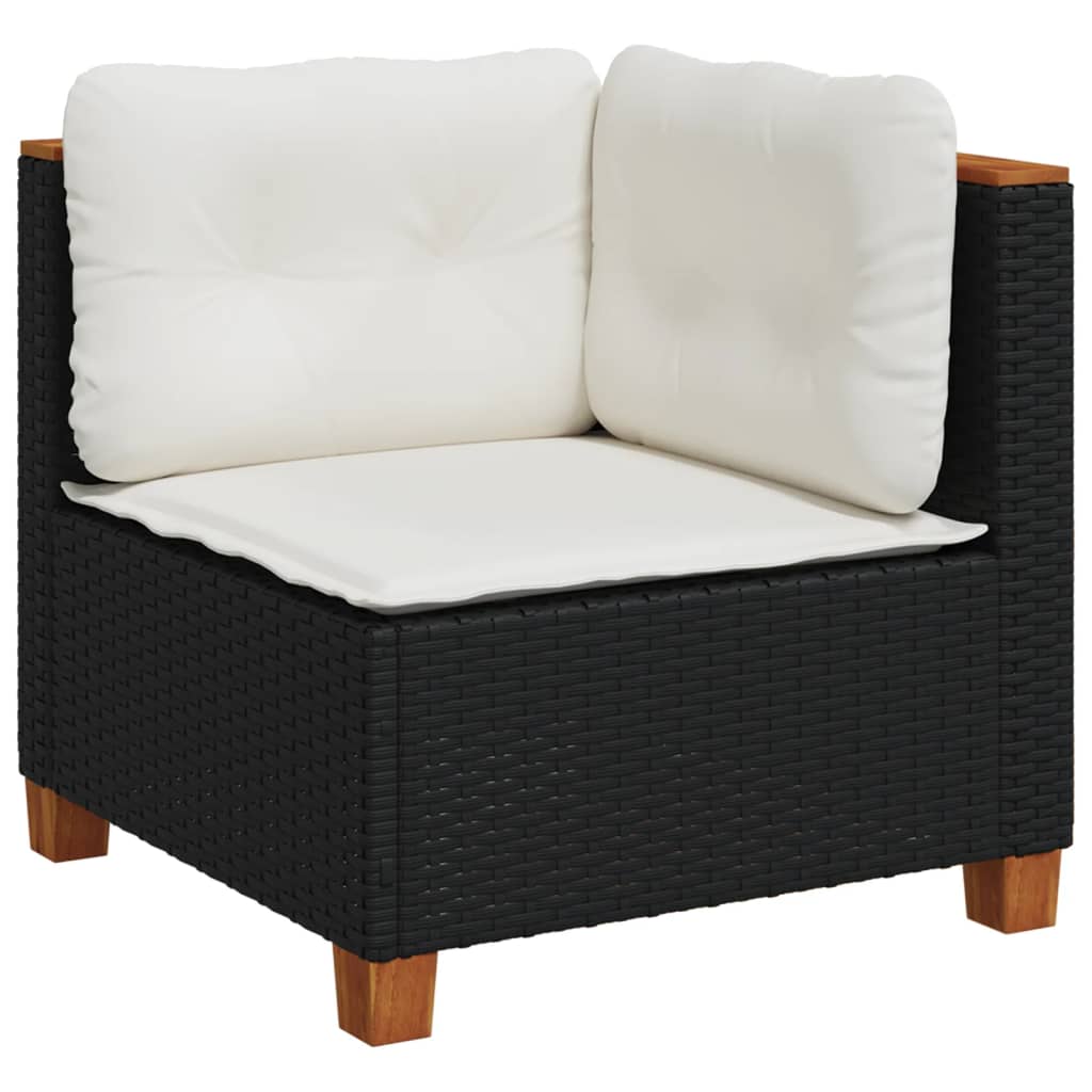 Garden Corner Sofa with Cushions Black Poly Rattan