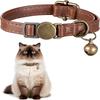 Vintage Cat Collar Breakaway Personalized Adjustable Leather Pet Collar with Bells and Quick Release Buckle