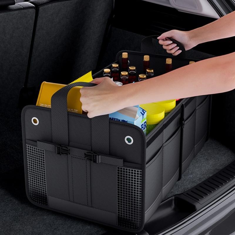 Car Storage Box SUV Cargo Storage Container Storage Tool with Mesh Pocket Car Trunk Organizer Collapsible Auto Accessory