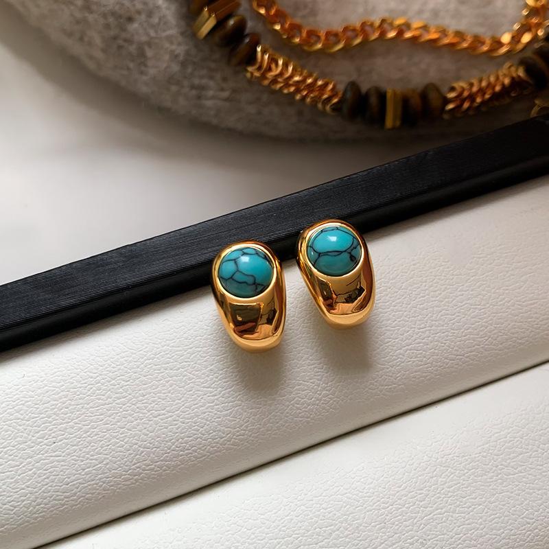 

New Year s Maillard natural tiger s eye stone gold stud earrings women s high-end light luxury high-end sense retro earrings earrings