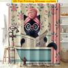 2D Flat Printing Shower Curtain 1Pc, Cat Relaxing In Bathtub Bathroom Shower Curtain With 12 Plastic Hooks, Bathroom Curtain W
