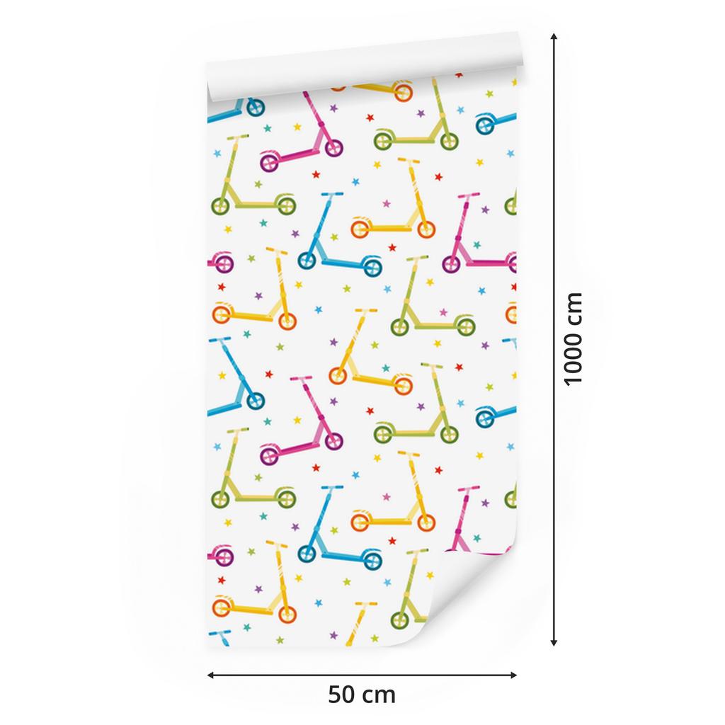 Wallpaper Colorful Scooters with Stars for Living Room and Bedroom 50x1000