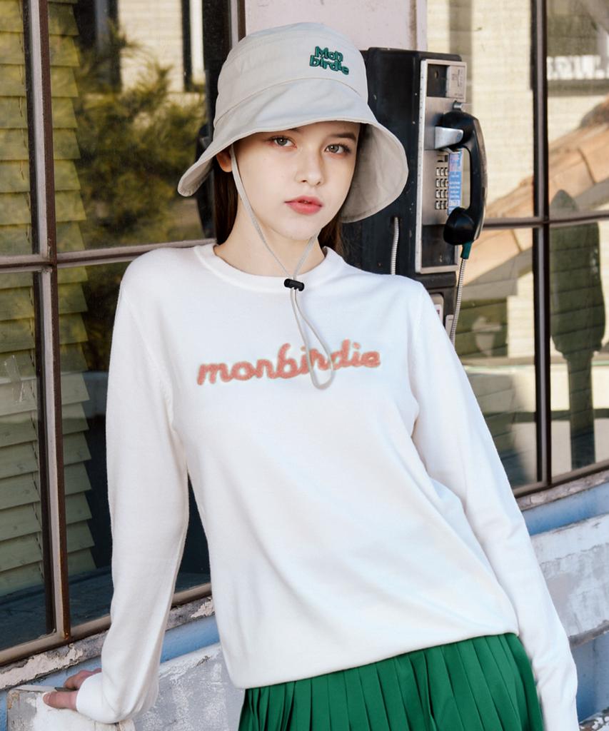 MONBIRDIE GOLF Boucle Artwork Crew Neck Long Sleeve Knit Pink