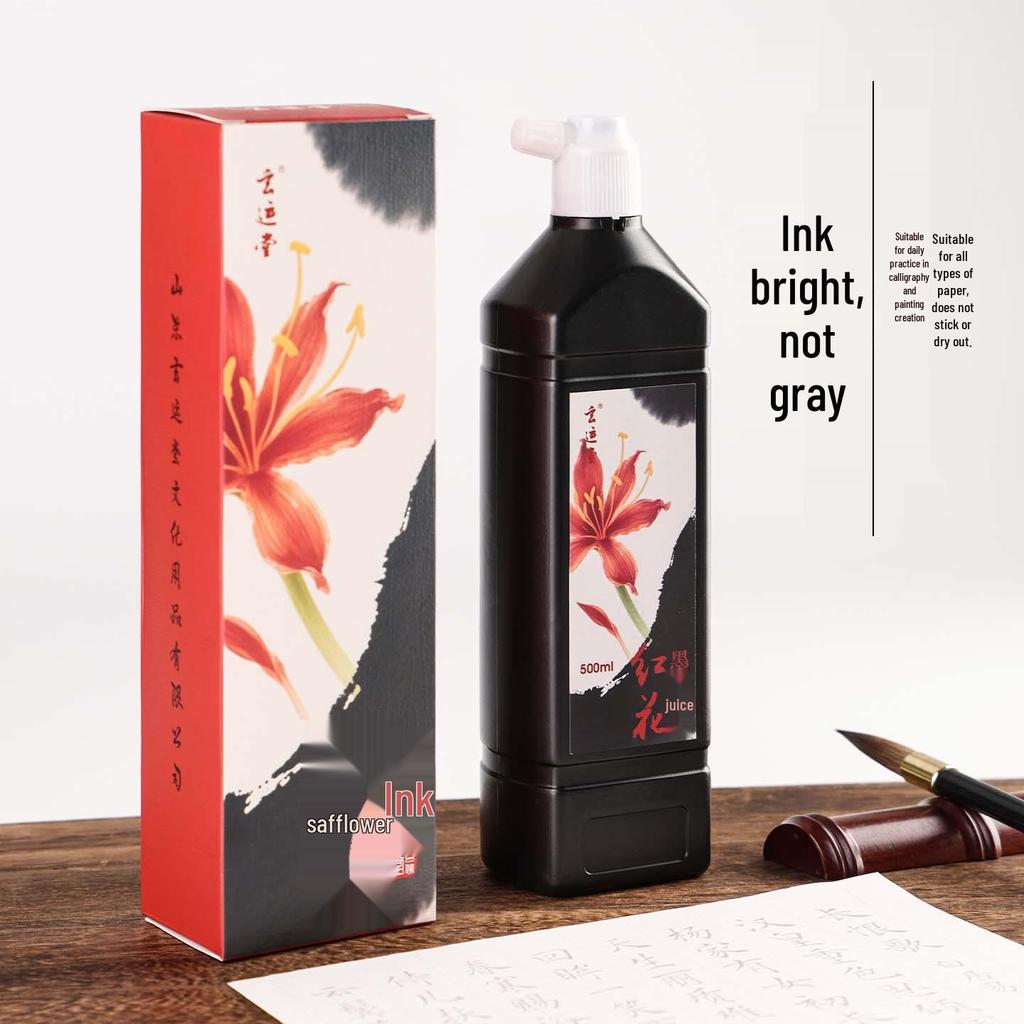 Red Flower Holy Smoke Calligraphy Ink, Special Practice Brush Ink for Chinese Painting, Large Bottle