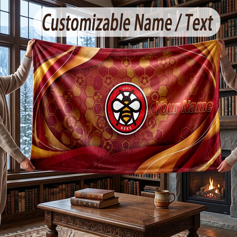 Custom Name Flannel Throw Blanket Brentford Football Pattern Warm Home Decoration