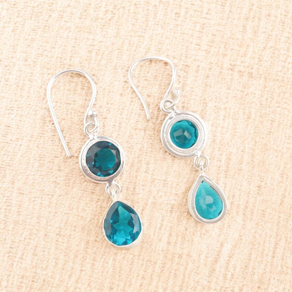 Apatite Gemstone 925 Sterling Silver Handmade Jewelry Drop/ Dangle Earrings 1.8" EE-142-12