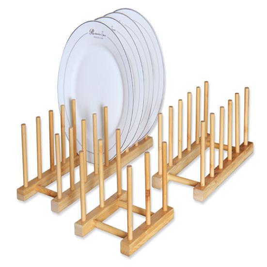 Kitchen Storage Rack Bamboo Anti-skid Plate Pot Lid Dish Bowl Drying Holder Organization Cutting Board Drainage Stand